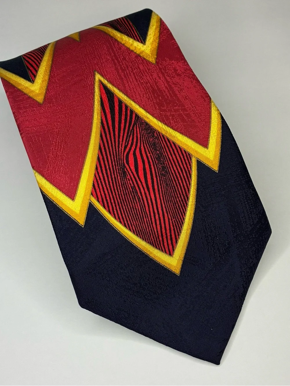 VTG Vitaliano Pancaldi Men Silk Necktie Geometric Stripe Blue Red Gold Italy 60”